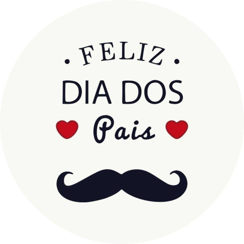 Painel de Tecido Sublimado Redondo Feliz Dia dos Pais Bigode Fundo Branco c/ Elástico 150x150cm