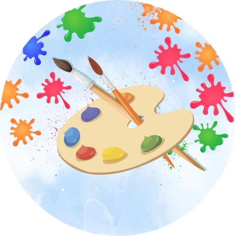 Painel de Tecido Sublimado Redondo Pintando o Sete Paleta Pingos de Cores C/ Elástico - 150x150cm