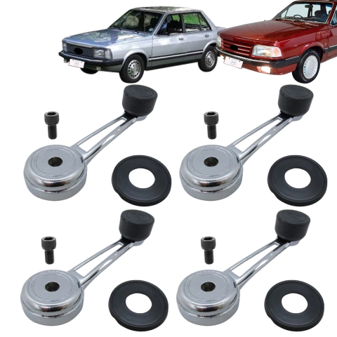 Kit 4 Manivela do Vidro Completa Del-Rey 81-91 Cromada Metal
