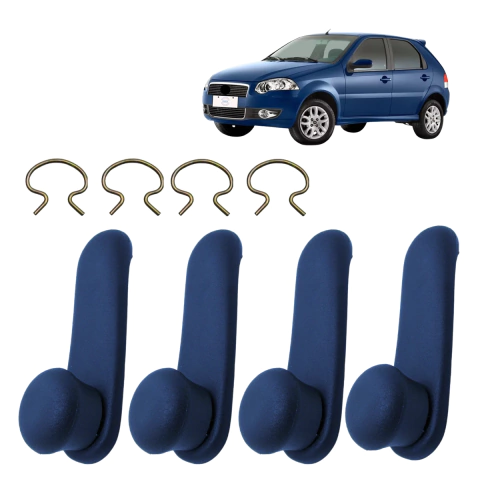 Kit 4 Manivelas do Vidro Fiat Palio 2008-2012 Azul