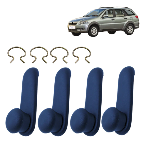 Kit 4 Manivelas do Vidro Palio Weekend 2008-2020 Azul