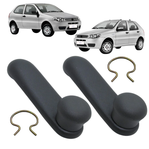 Par Manivelas do Vidro Fiat Palio 2004-2017 Preta Metal