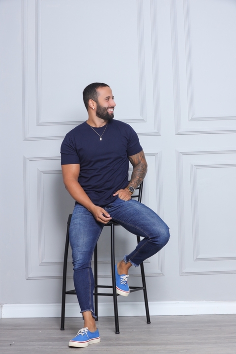 Básica Lisa Azul Marinho-Masculina