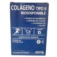 Colágeno Tipo II Biodisponible + Óxido de Magnesio + Dióxido de Silicio + Vitamina D3 + Calcio - Biofit