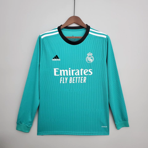 Camisa Real Madrid Third Away 21/22 Manga Longa s/n° Torcedor Adidas Masculina - Ciano