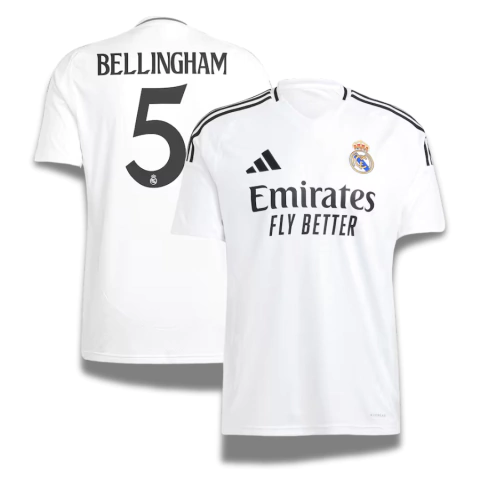 Camisa Real Madrid Home 24/25 + Bellingham #5 - Torcedor Adidas Masculino - Branco