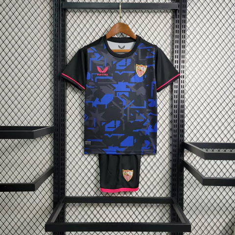 Kit Infantil Sevilla Away 23/24 Castore - Preto+Azul
