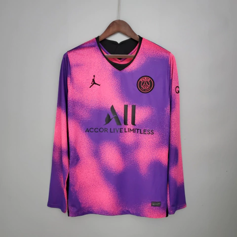 Camisa PSG Fourth 20/21 Manga Longa s/n° Torcedor Nike-Jordan Masculina - Rosa+Roxo