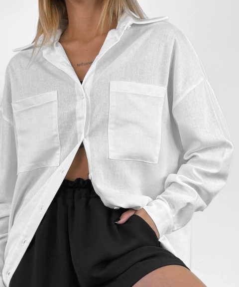 Camisa Oversized Viscose com Linho Off White Monique
