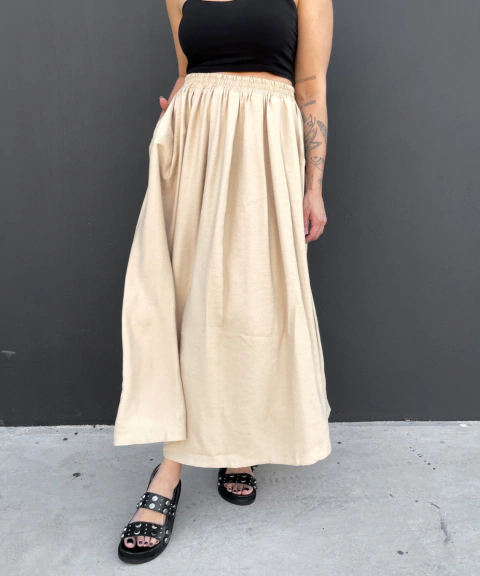 Saia Midi Volumosa Bella Bege - comprar online