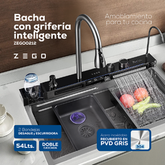 Bacha De Cocina Pure Flow Pro Pvd Con Set Grifería Inteligente Acero - Zego