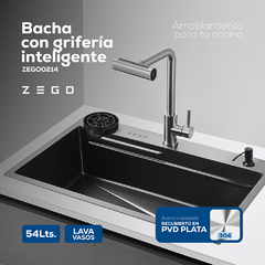 Bacha De Cocina Aqua Fresh Inteligente Zego Lavacopas Griferia Acero - comprar online