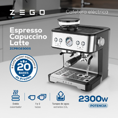 Cafetera Espresso Zego Doble Taza Vaporizador 2,6l 2300w Zcpro2300s - Zego