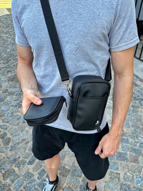PORTACELULAR AMALFI + BILLETERA TOTAL BLACK
