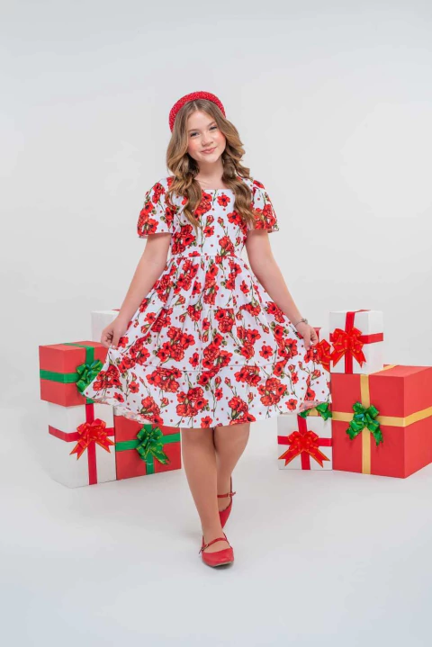 VESTIDO REALEZA FLORAL VERMELHO