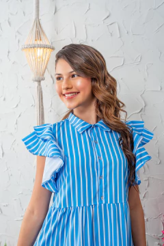 Imagem do VESTIDO INFANTIL LIVIA AZUL LISTRAS
