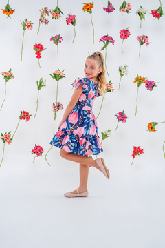 VESTIDO INFANTIL FLORAL AZUL - Loja modelinho