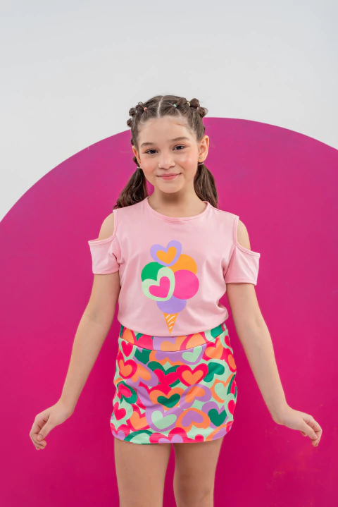 CONJUNTO SHORT SAIA CORAÇÕES (ROSA GIRL) - comprar online