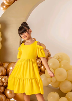 VESTIDO OMBRO VAZADO AMARELO na internet
