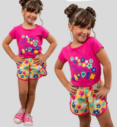 Imagem do CONJUNTO SHORT TACTEL FLORES (PINK)
