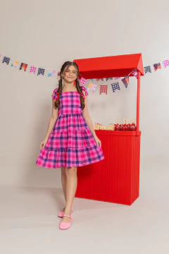 VESTIDO 3 MARIAS XADREZ AZUL/ROSA - Loja modelinho