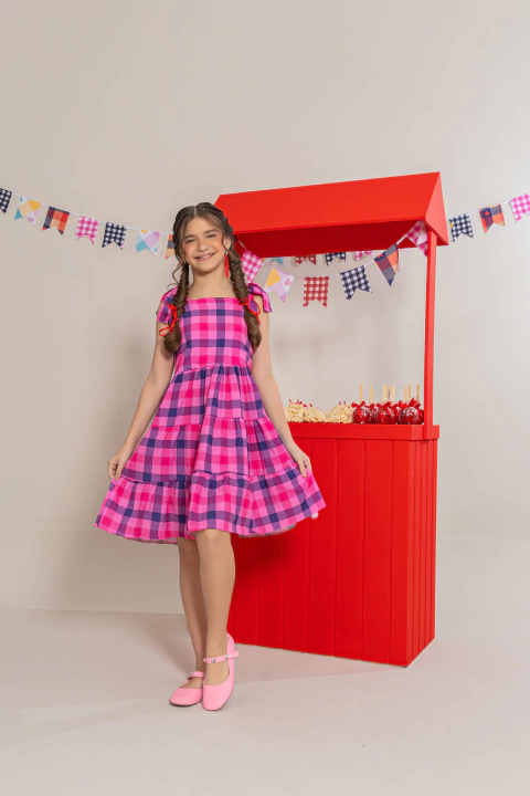 VESTIDO 3 MARIAS XADREZ AZUL/ROSA - comprar online