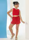 CONJUNTO VERMELHO SHORT E CROPPED