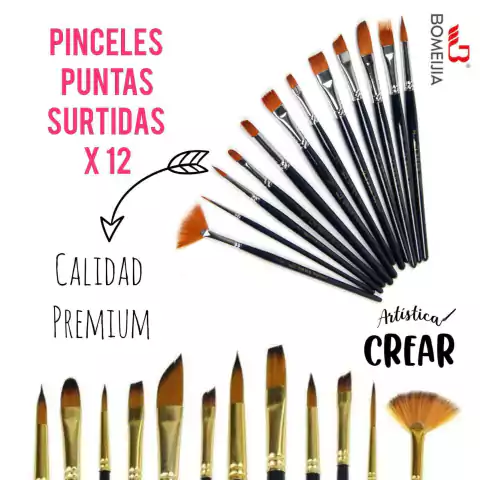 Pack x 12 Pinceles Puntas Surtidas