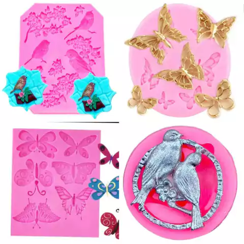 Pack Moldes Silicona Mariposas Pájaros Aves