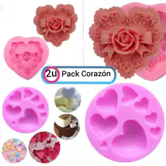 Pack Moldes Silicona Corazones con moño rosa