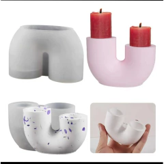 Molde Silicona Porta Vela Candelabro Forma U Resina Cemento Yeso - Crear Artística