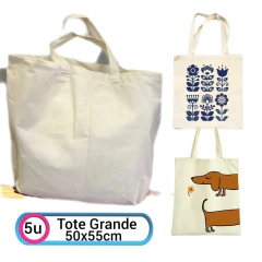 Pack x 5 Bolsa Tote Grande Lienzo Algodón Ideal Intervenir Emprender - comprar online
