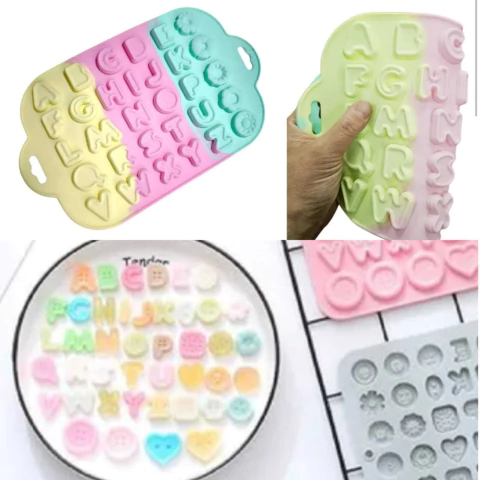 Molde Silicona Letras Flores Repostería Chocolate Botones