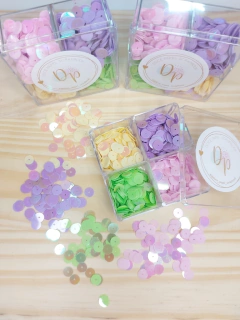 Caixinha Acrílico com 4 divisórias com Paetê Candy Colors a prova D´água