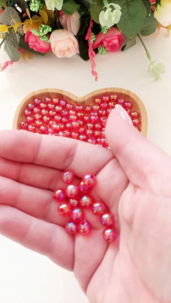 Entremeio Bolinha Translucida Irizada Vermelho - 8mm - comprar online