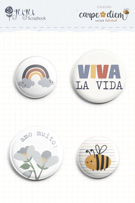 Bottons Viva la Vida - Coleção Carpe Diem - JuJu Scrapbook