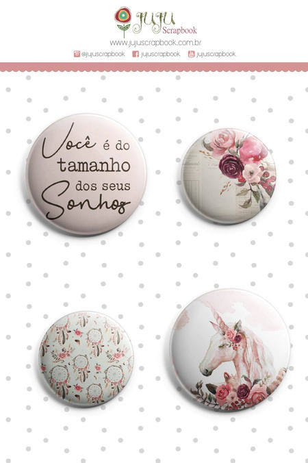 Bottons Tamanho dos seus Sonhos - Coleção Sonho Meu - JuJu Scrapbook
