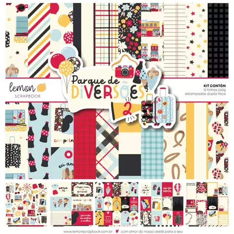 Kit 12 Folhas | Parque de Diversões 2 | Lemon Scrapbook