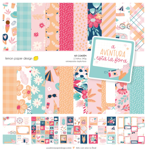 KIT 12 FOLHAS | COLEÇÃO A AVENTURA ESTÁ LA FORA | LEMON PAPER DESIGN