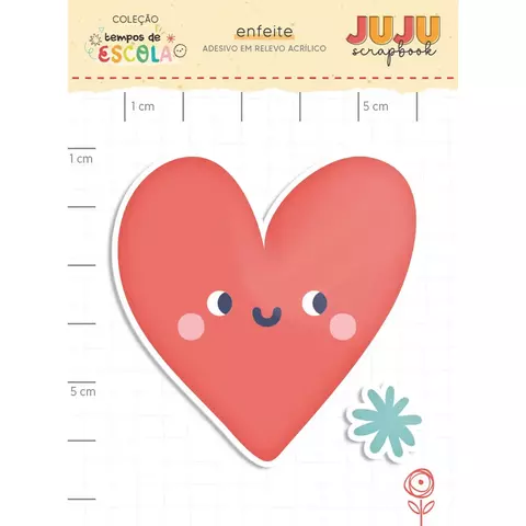 Adesivo em relevo Acrílico Coração - Coleção Tempos de Escola - Juju Scrapbook