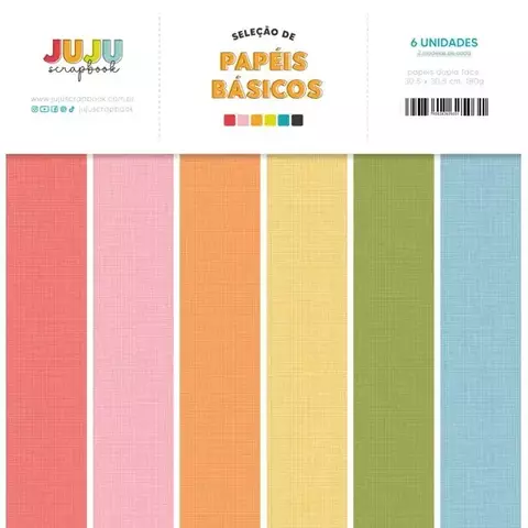 Seleção de Papéis Básicos - Coleção Tempos de Escola - Juju Scrapbook