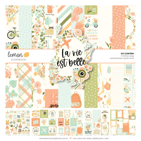 Kit 12 Folhas | La Vie Est Belle | Lemon Scrapbook