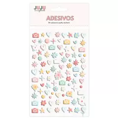Cartela de Adesivos Puffy - Modelo Decorativos - Juju Scrapbook