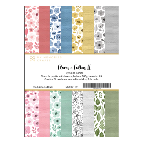BLOCO A5 - COLEÇÃO MINHAS CELEBRAÇÕES -FLORES E FOLHAS II - MY MEMORIES CRAFTS