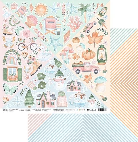 KIT COM 6 FOLHAS PARA SCRAPBOOK - COLEÇÃO MINHAS ESTAÇÕES - MY MEMORIES CRAFTS