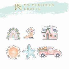 KIT DE ACRÍLICOS ESTAMPADOS COM 6 ELEMENTOS - COLEÇÃO MINHAS ESTAÇÕES - - MY MEMORIES CRAFTS