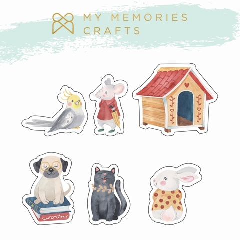KIT DE ACRÍLICOS ESTAMPADOS COM 6 ELEMENTOS COLEÇÃO MEUS PETS