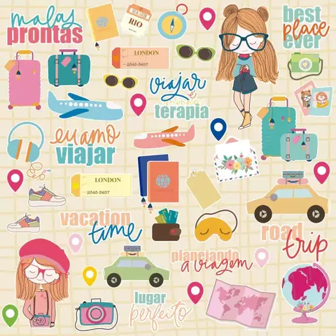 Kit com 6 papéis da Coleção Chloé e Lilly - Fabi Paliares
