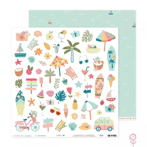 Kit com 6 papéis para Scrapbook - Coleção Lar Doce Mar - Juju Scrapbook