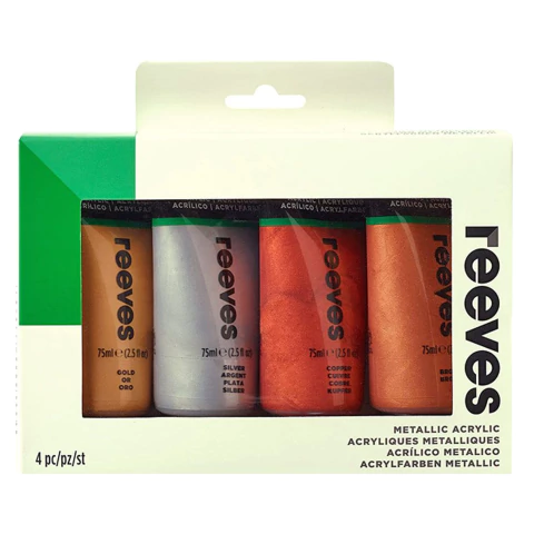 Set de Acrilicos Reeves 75 ml X4 Colores Fluo / Metalicos - El Poli Sitio Oficial